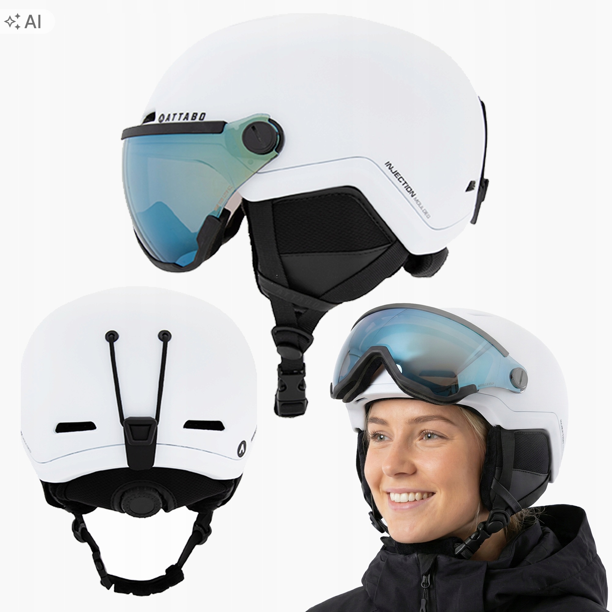 Lyžařská přilba Attabo Avens 2.0 Visor bílá Gogle Anti Fog 55-58 cm