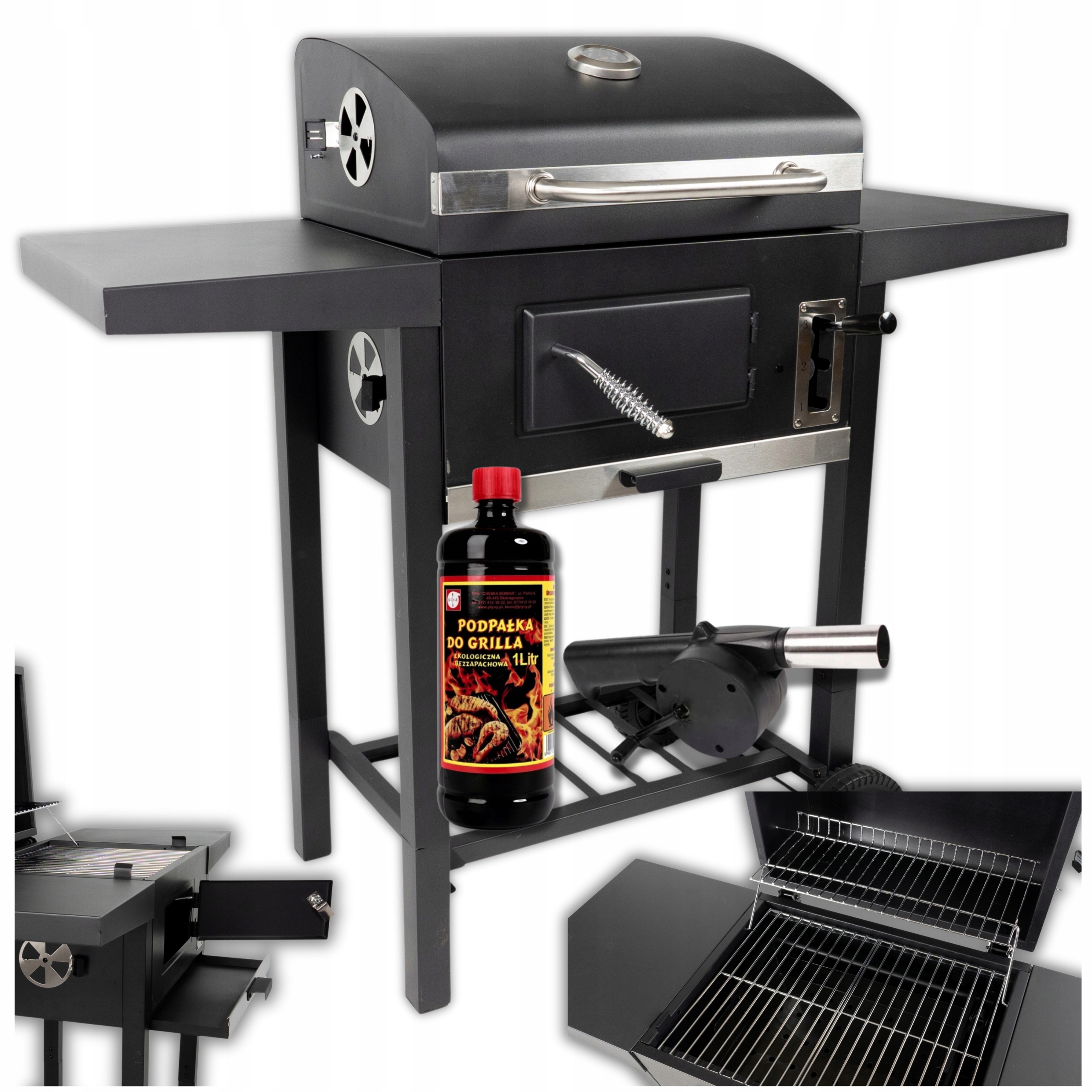 Zahradní Uhlíkový Gril Víko Popelník Teploměr Velký Set 3v1