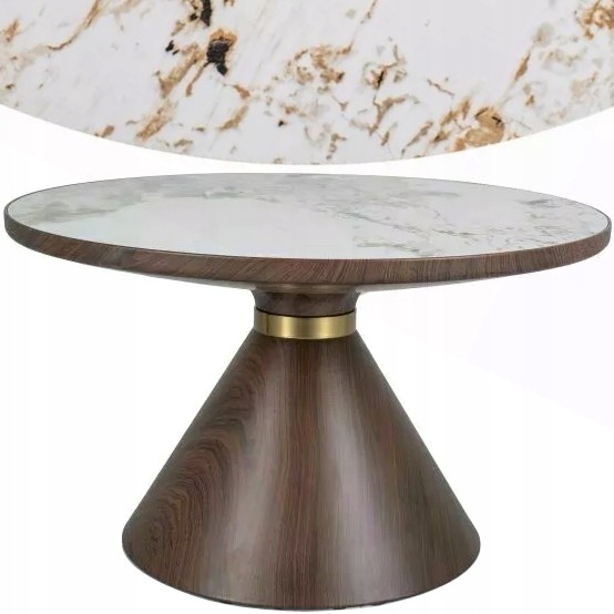 Stolik Kawowy Okrągły 70cm Ceramiczny Marmur Biały Złoto Premium Ławy Signa