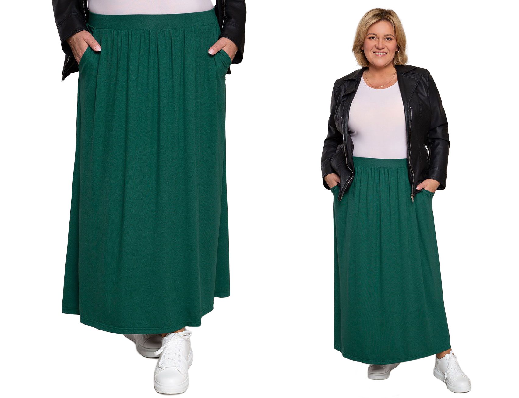 Zelená tepláková sukně s kapsami, velikost 54