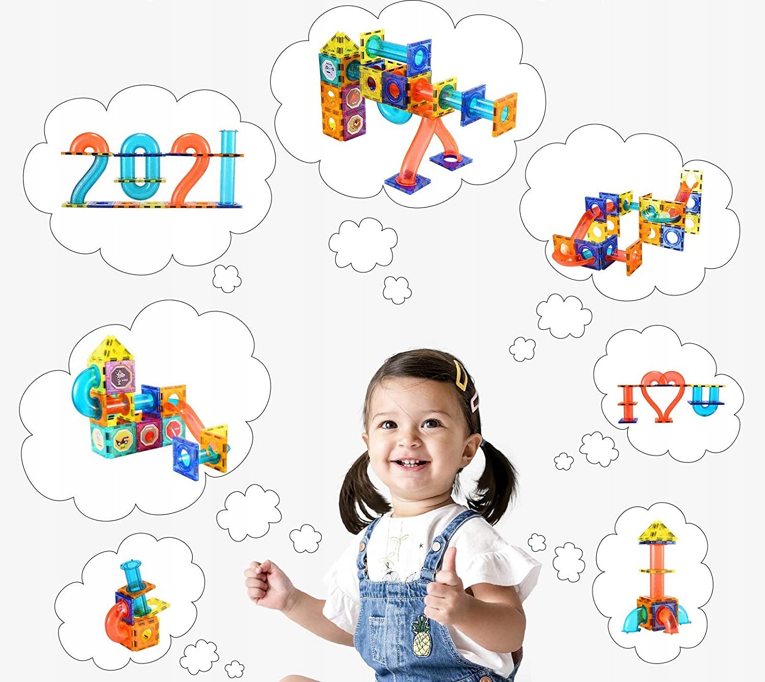 KLOCKI MAGNETYCZNE KONSTRUKCYJNE DLA DZIECI 110EL ŚWIECĄCE TOR KULKOWY XXL Materiał plastik