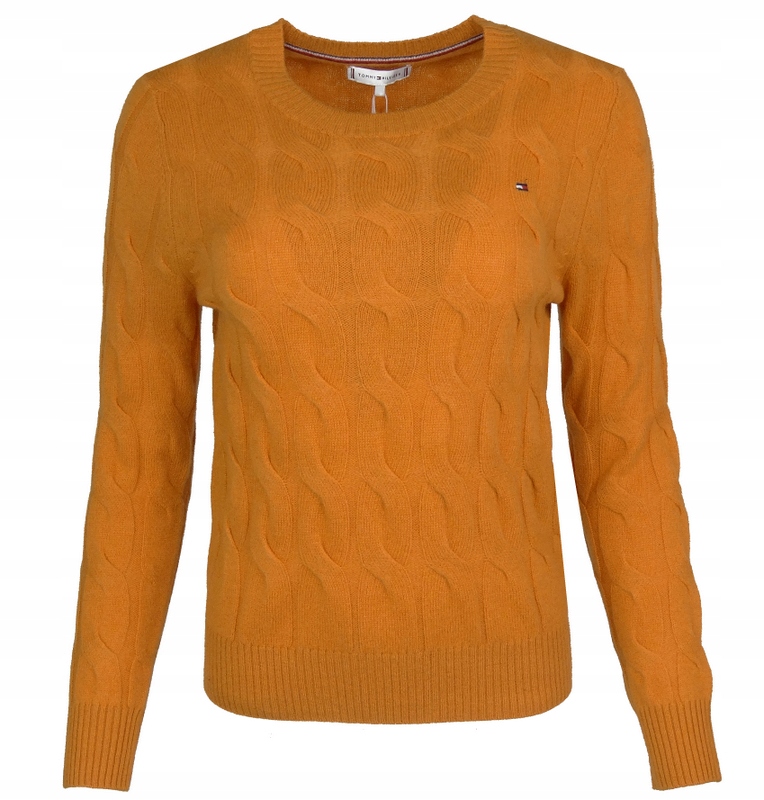 Tommy Hilfiger dámský vlněný svetr s copánkem, oranžový, Xs