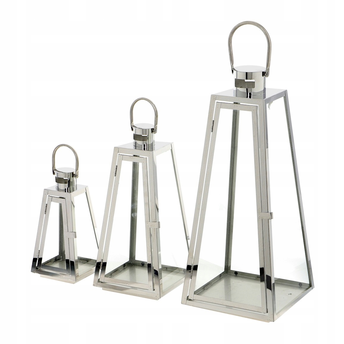 LAMPIONY OGRODOWE SREBRNE LATARNIE DUŻE KOMPLET