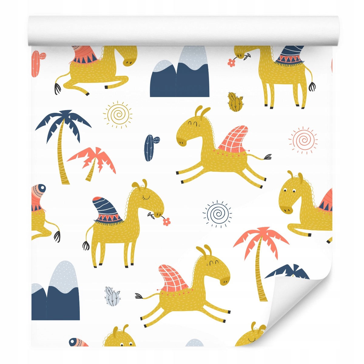 Tapeta pro děti Velbloudi Palmy Hory Kaktusy