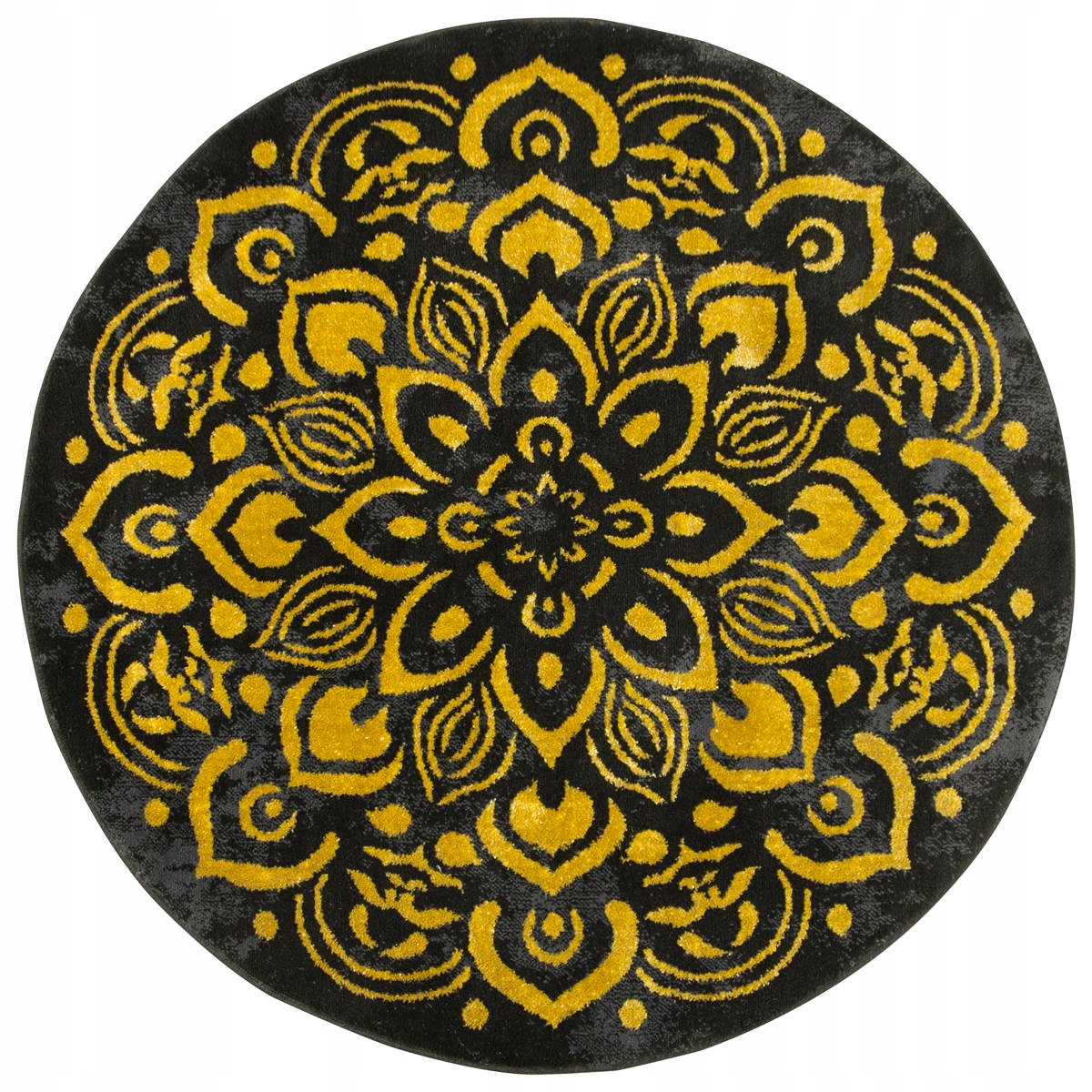 

śr. 140 cm Okrągły Dywan Czarny Złoty Do Sypialni
