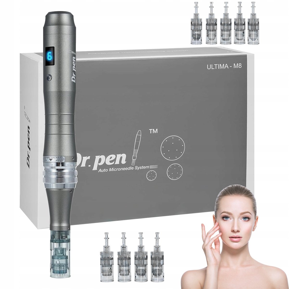 Bezdrátový profesionální Derma Pen Mikrojehličková mezoterapie 12 kartuší