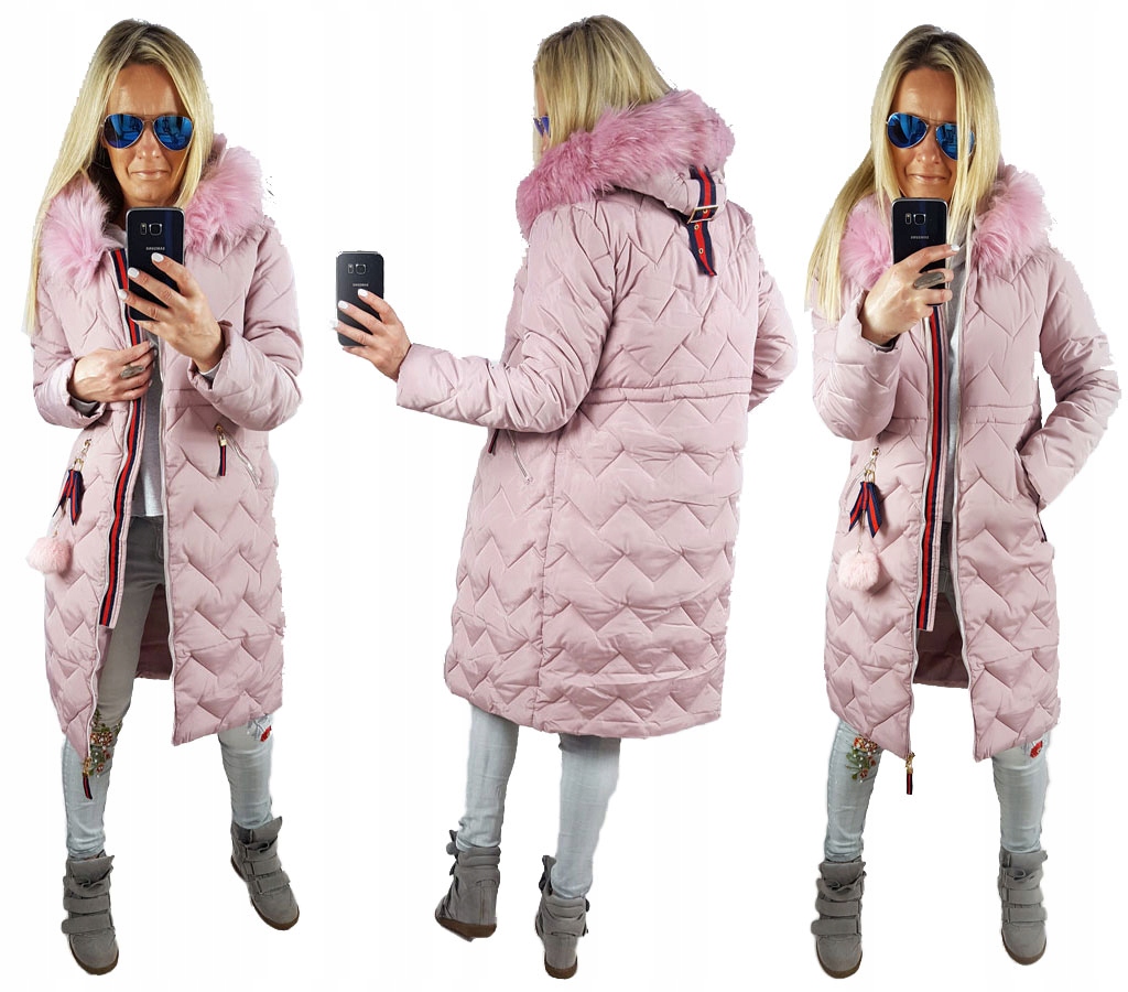 

Pikowany Długi Płaszcz Kurtka Zygzak Parka Futro S