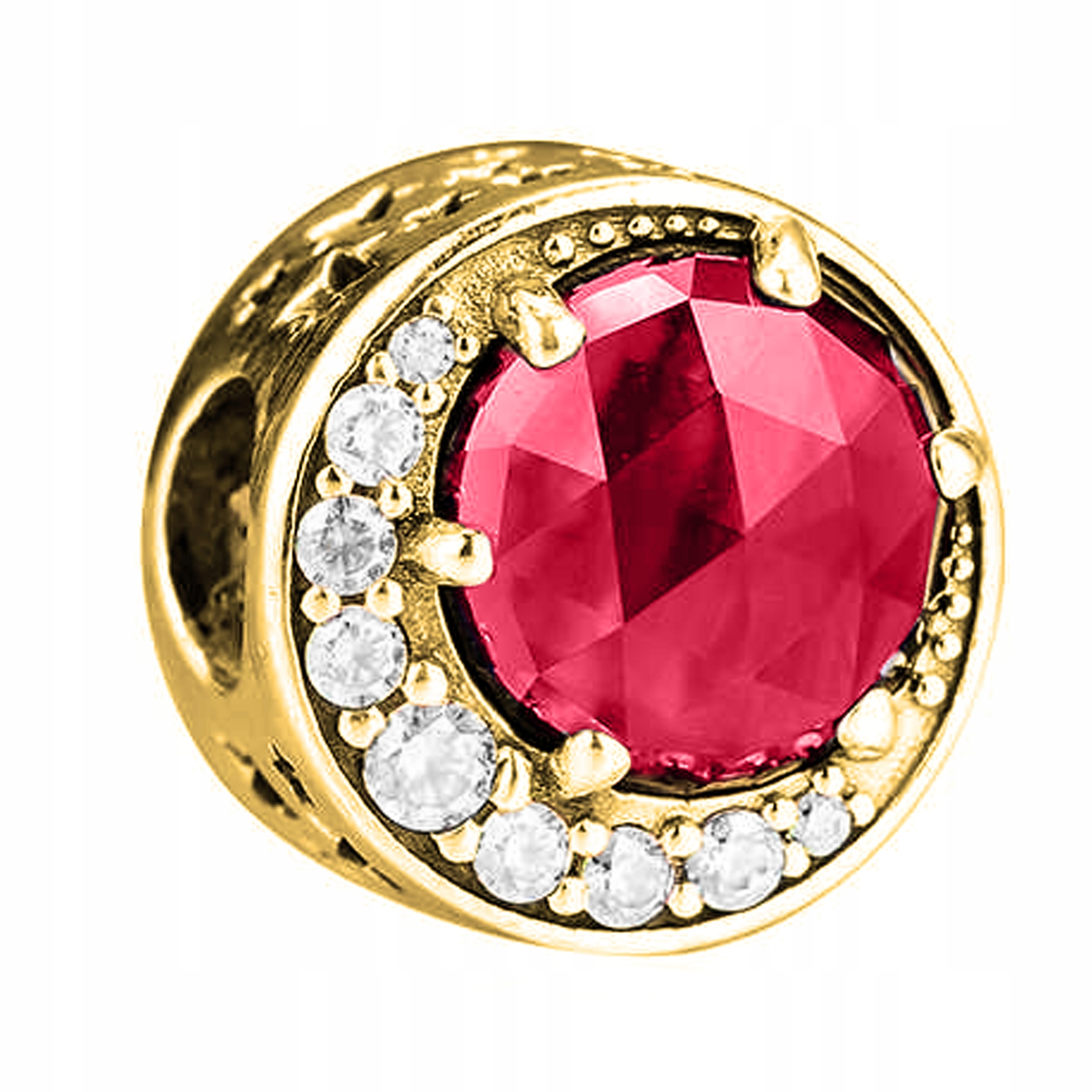 Zlatý Charms Měsíc Červený Zirkon Půlměsíc Stříbro 925