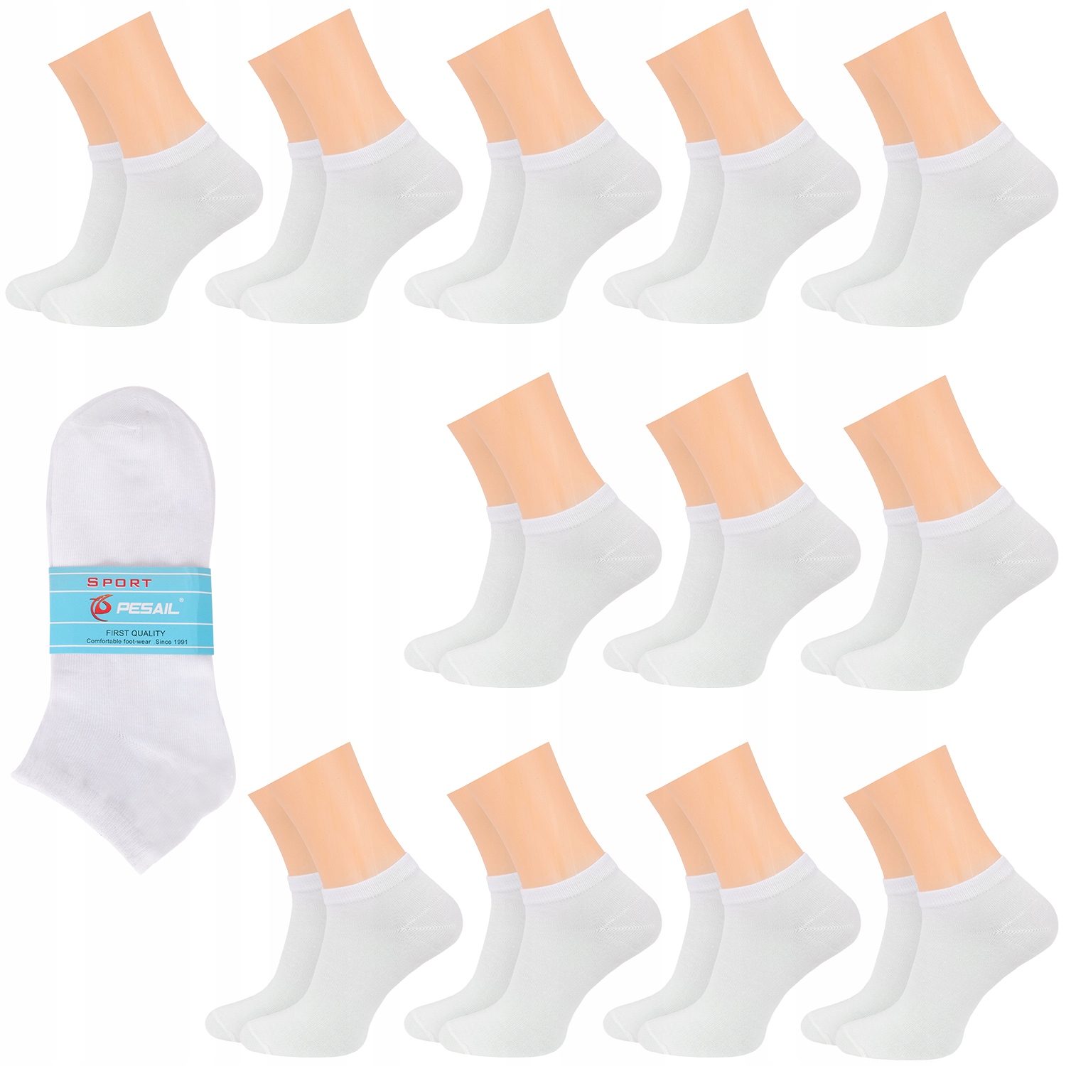 

12x Stopki Skarpetki Niskie Bawełna Białe 40-44
