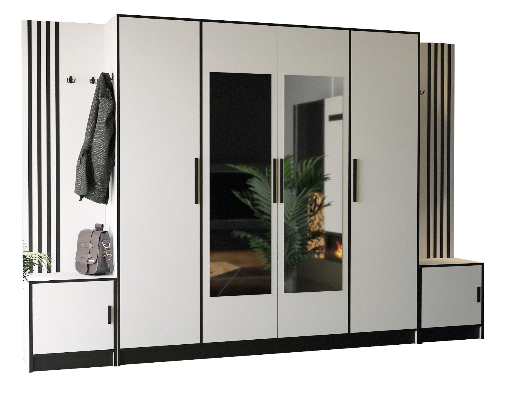 Šatní skříň Dior Plus 17 s lamelovým sedákem zrcadlo