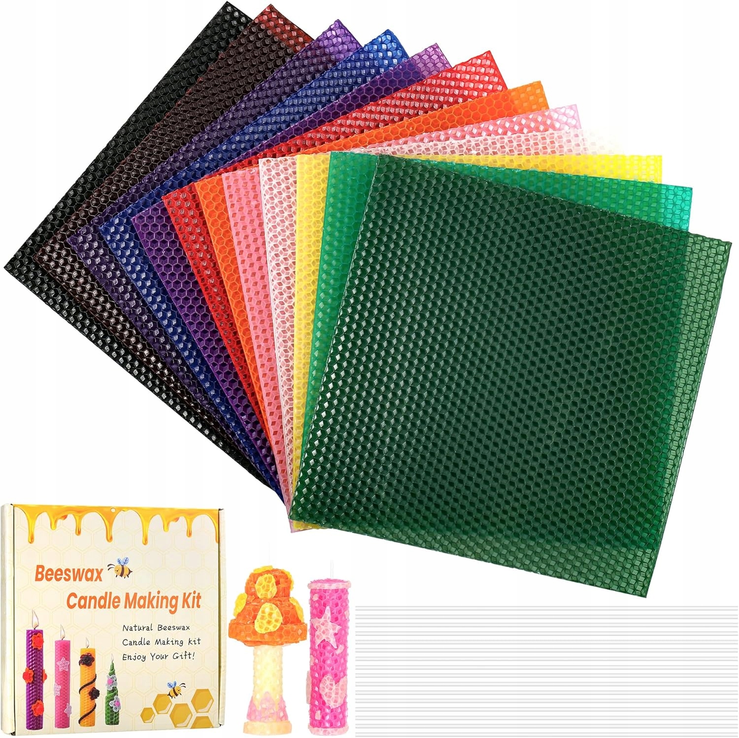 Přírodní Vosk Včelí Knoty Na Vytváření Svíček 12 Barev Set 20X20 cm