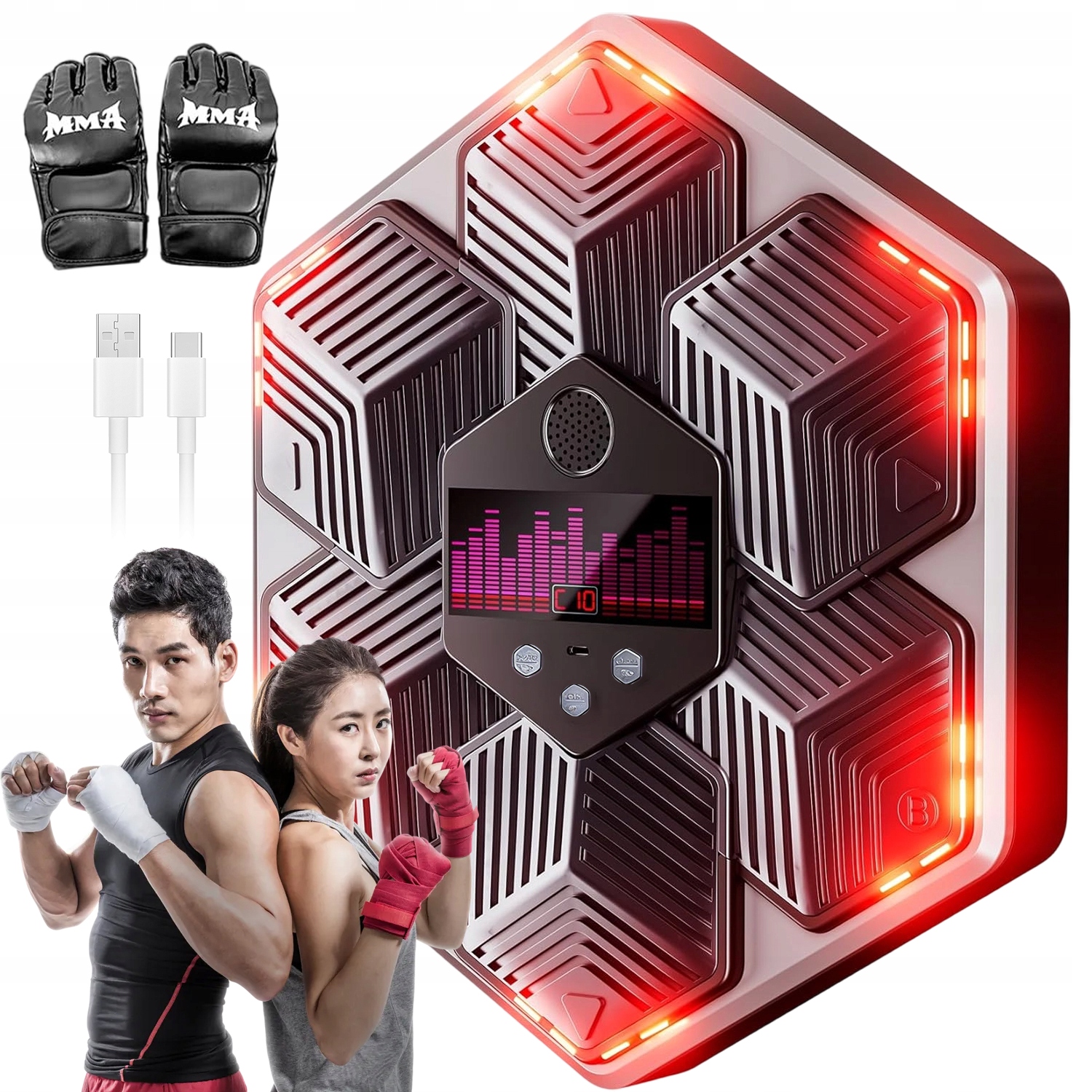 Music Boxing Machine Tarcza Bokserska Licznik Led Bluetooth Mma Rękawice