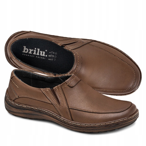 Brilu Polskie Męskie Skórzane Półbuty Wkładane Willson Brązowe 43
