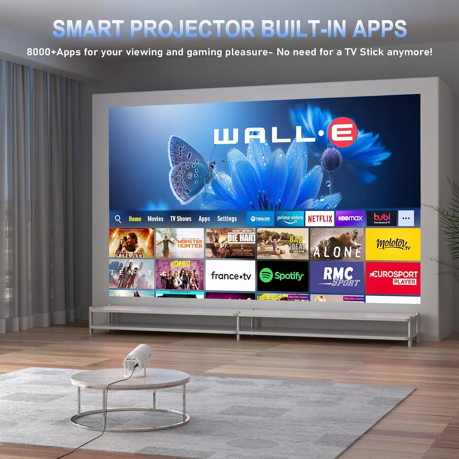 MINI BEAMER Projektor 4K 1080P Full HD WiFi 6 BT5.2 Android Netflix — miniatura 3