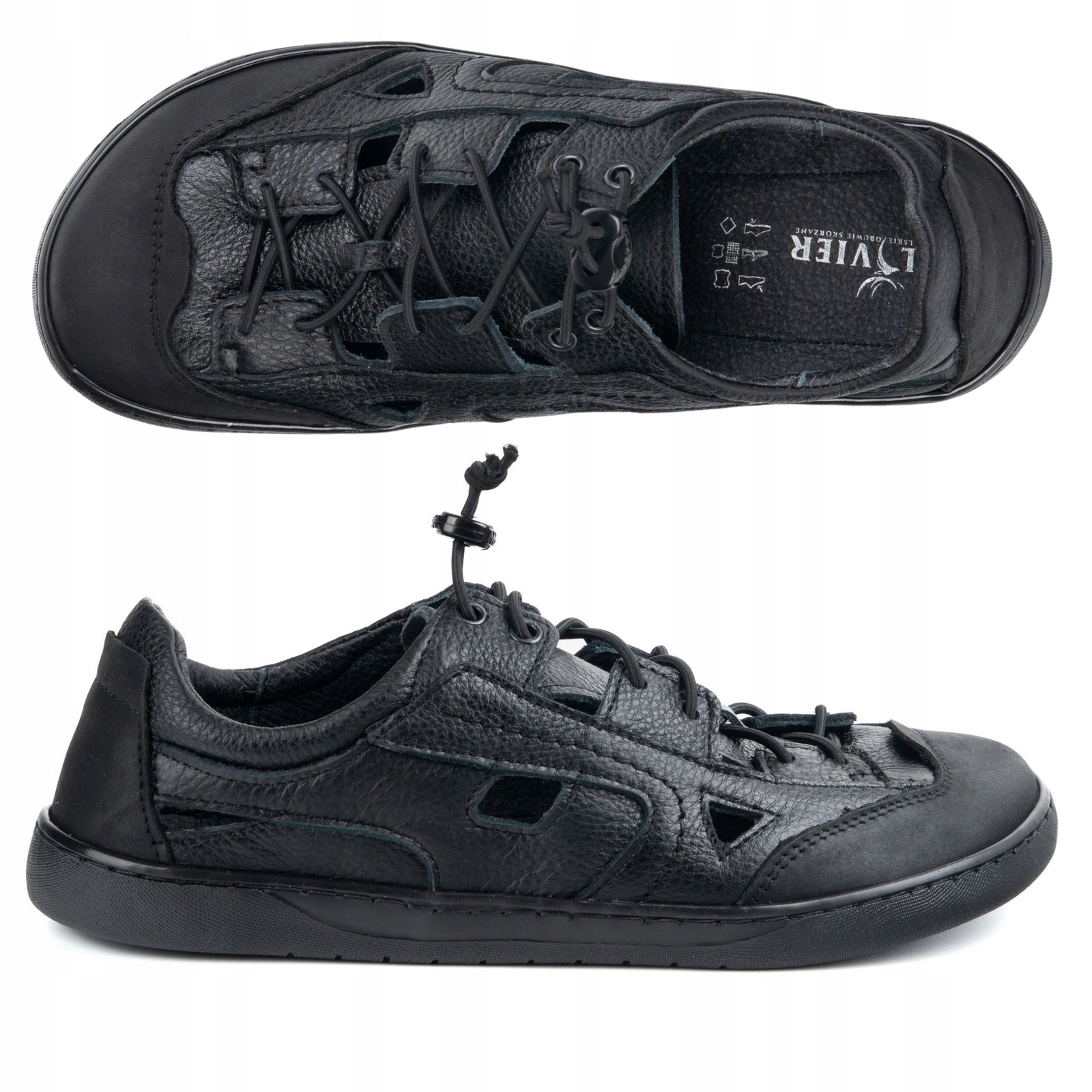 Męskie buty barefoot skórzane Olivier 320KZ z wentylacją czarne 44