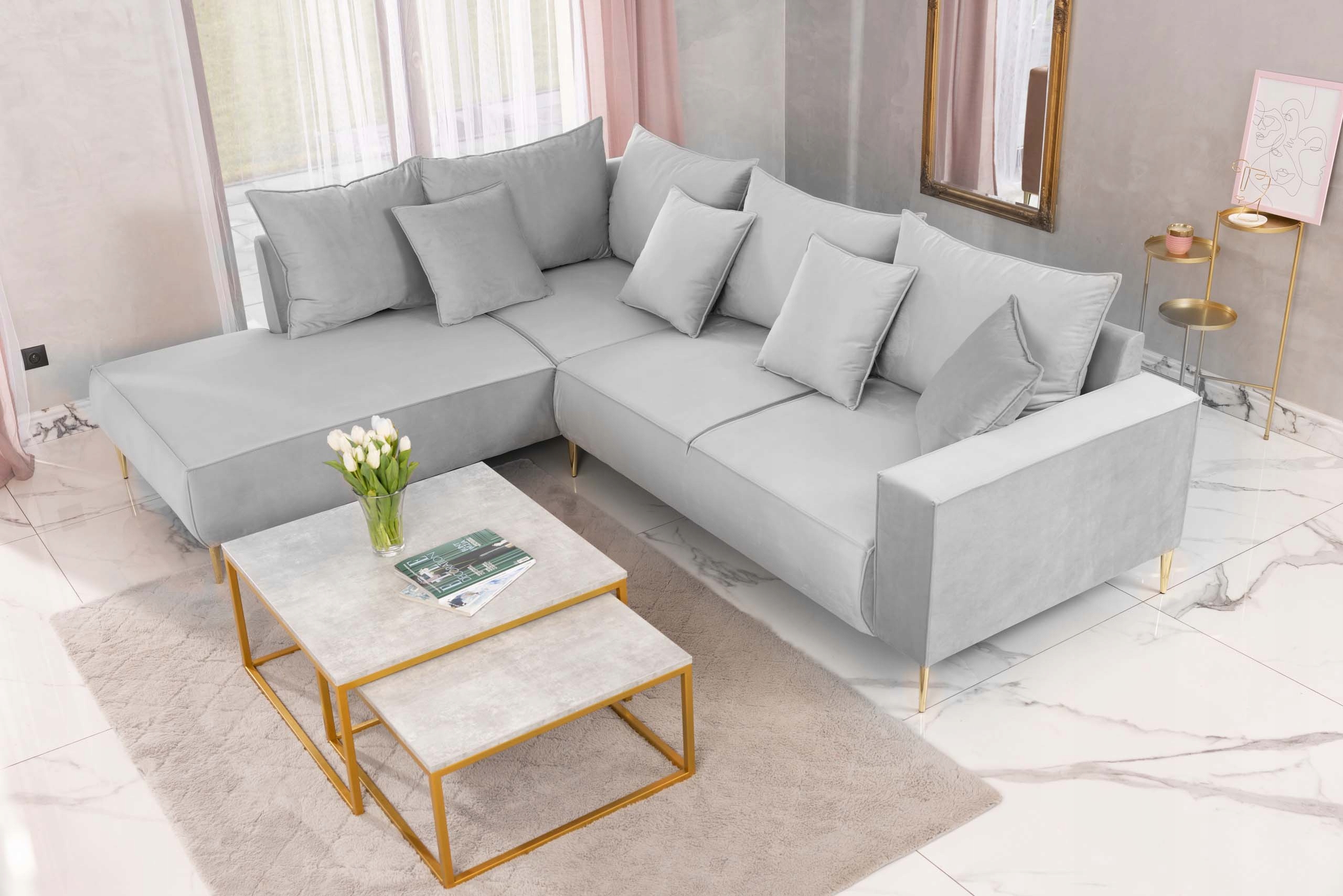 Rohová Sedací Souprava do obývacího pokoje Rohová Sedačka Zlaté nožky