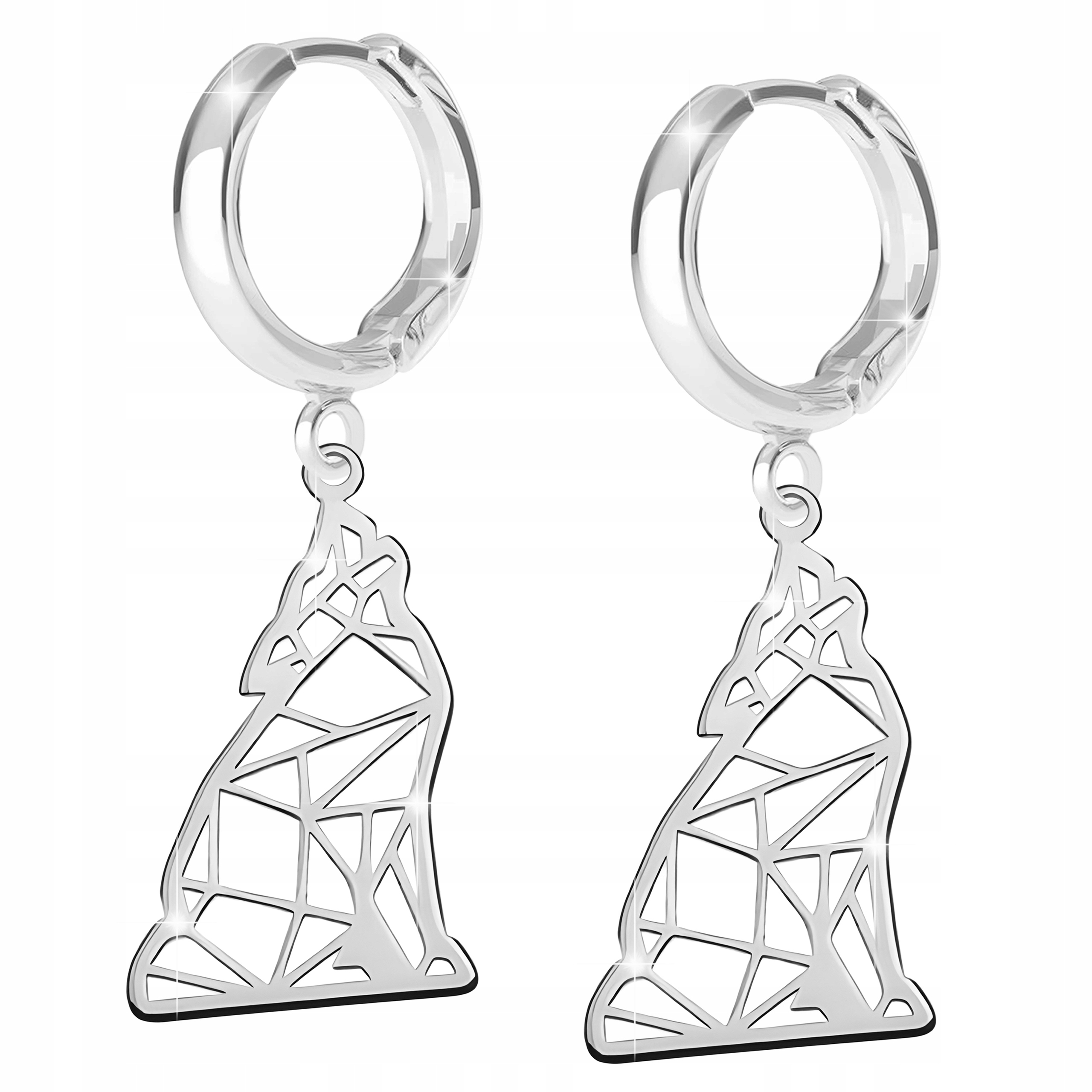 Stříbrné Náušnice 925 Ažurové Plíšky s Vlky Psy Origami Vlk Pes Vlci