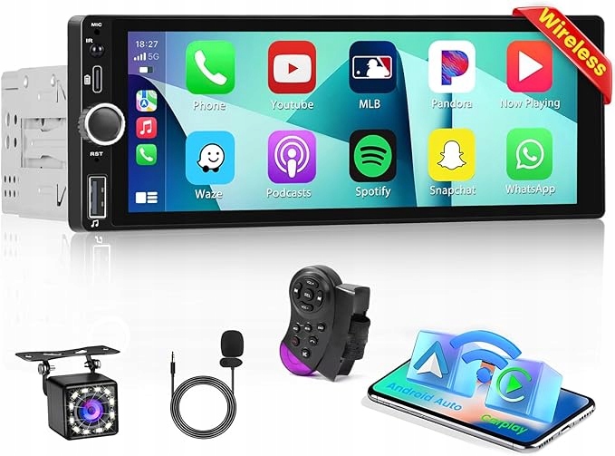 Rádio Android AUTOA3547 1 Din, bezdrôtové autorádio Carplay 6,9"