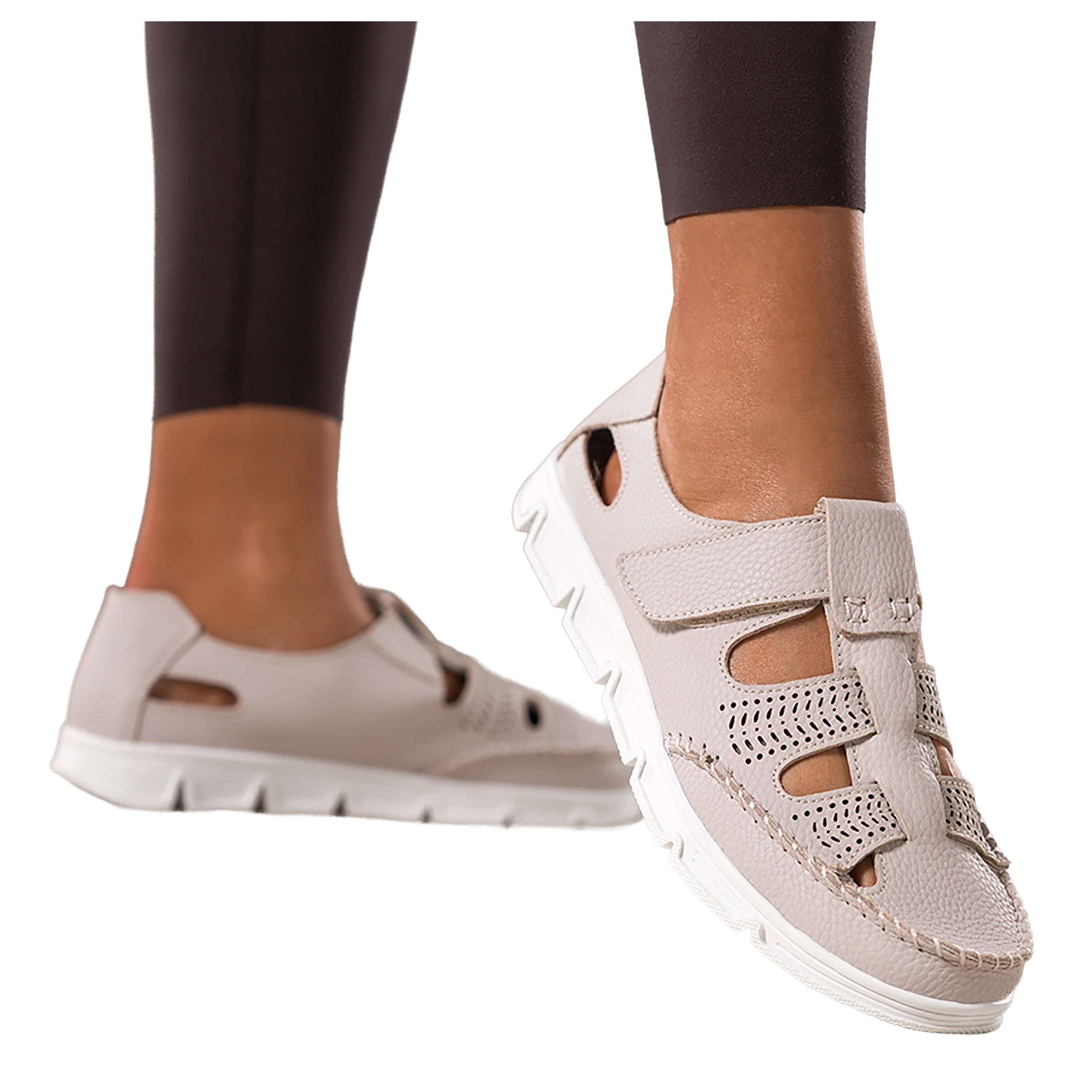 Béžové dámské Módní Polobotky Na Suchý Zip Ažurové na platformě Kožené vel. 40