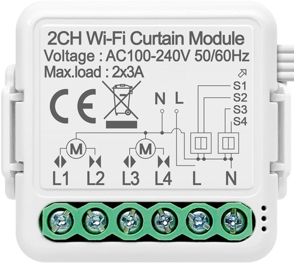 Mini Ovladač rolet Markýz Záclona 2 kanály WiFi Tuya Smart Life