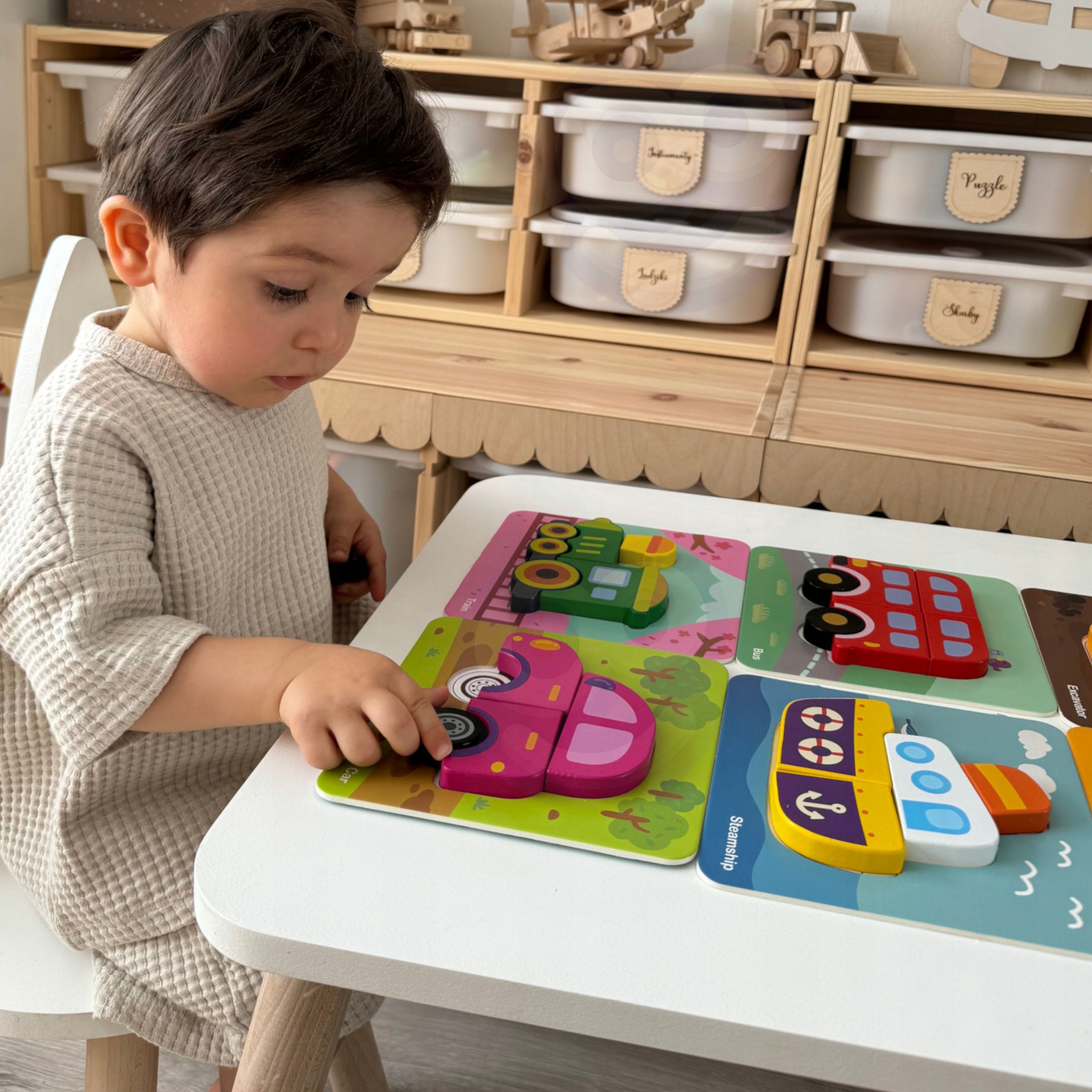 UKŁADANKA DREWNIANA PUZZLE KLOCKI POJAZDY MONTESSORI ZESTAW WOOPIE GREEN Marka Woopie