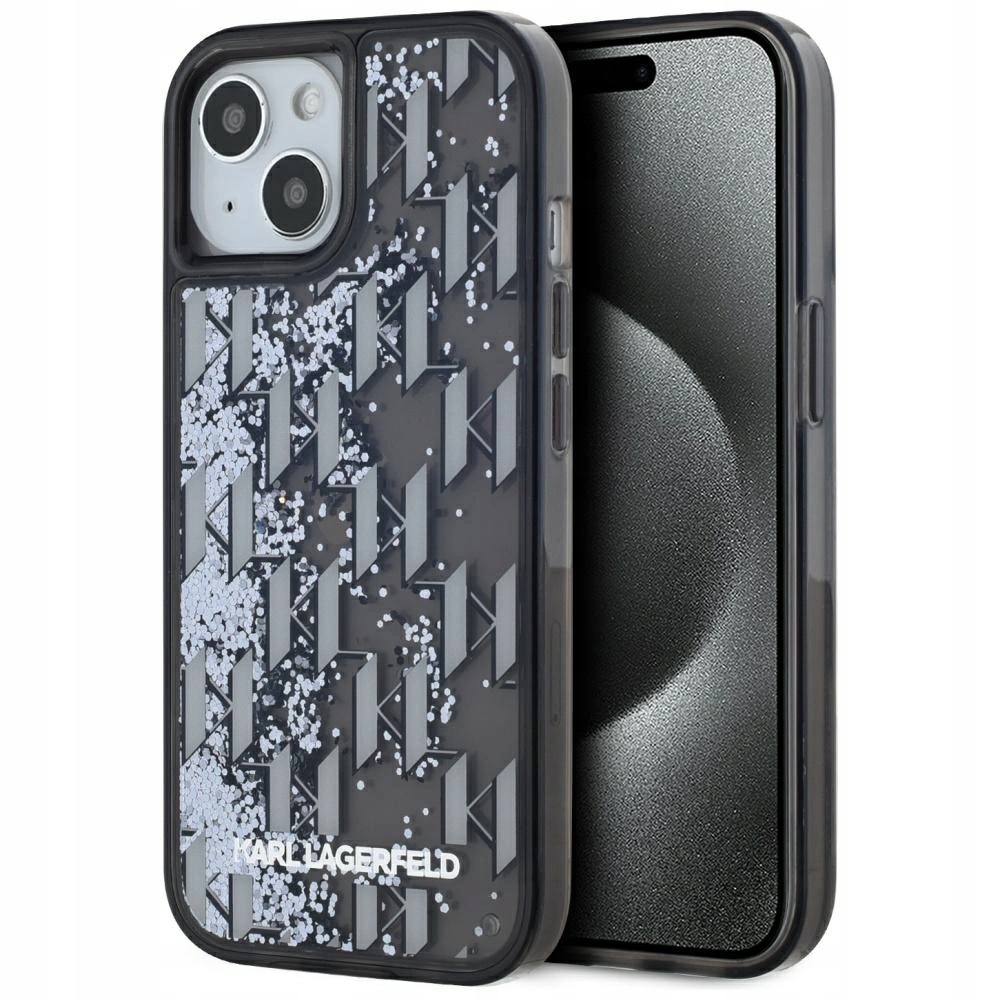 Pouzdro Karl Lagerfeld Liquid Glitter Monogram Gradient pro iPhone 15 černé