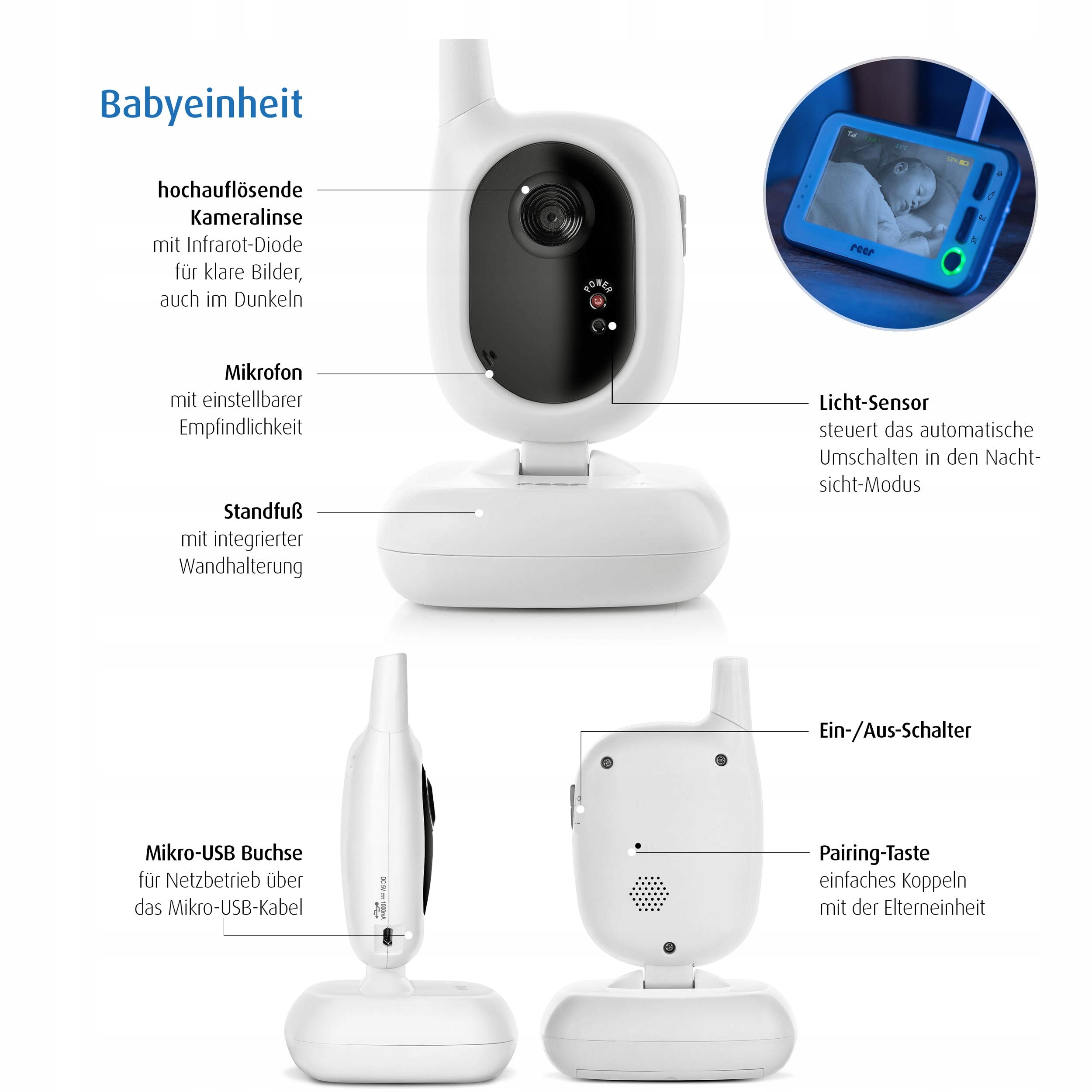 REER BabyCam Niania Elektroniczna 300m Kamera 43" Wyświetlacz — miniatura 8