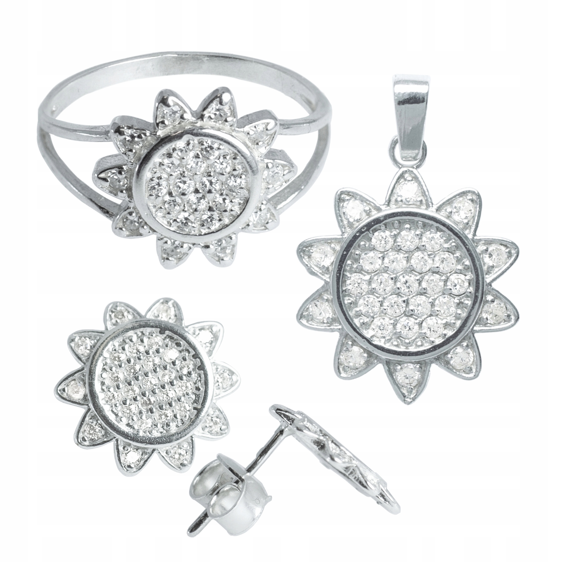 Stříbrný Komplet Šperků Slunečnice Květiny 925