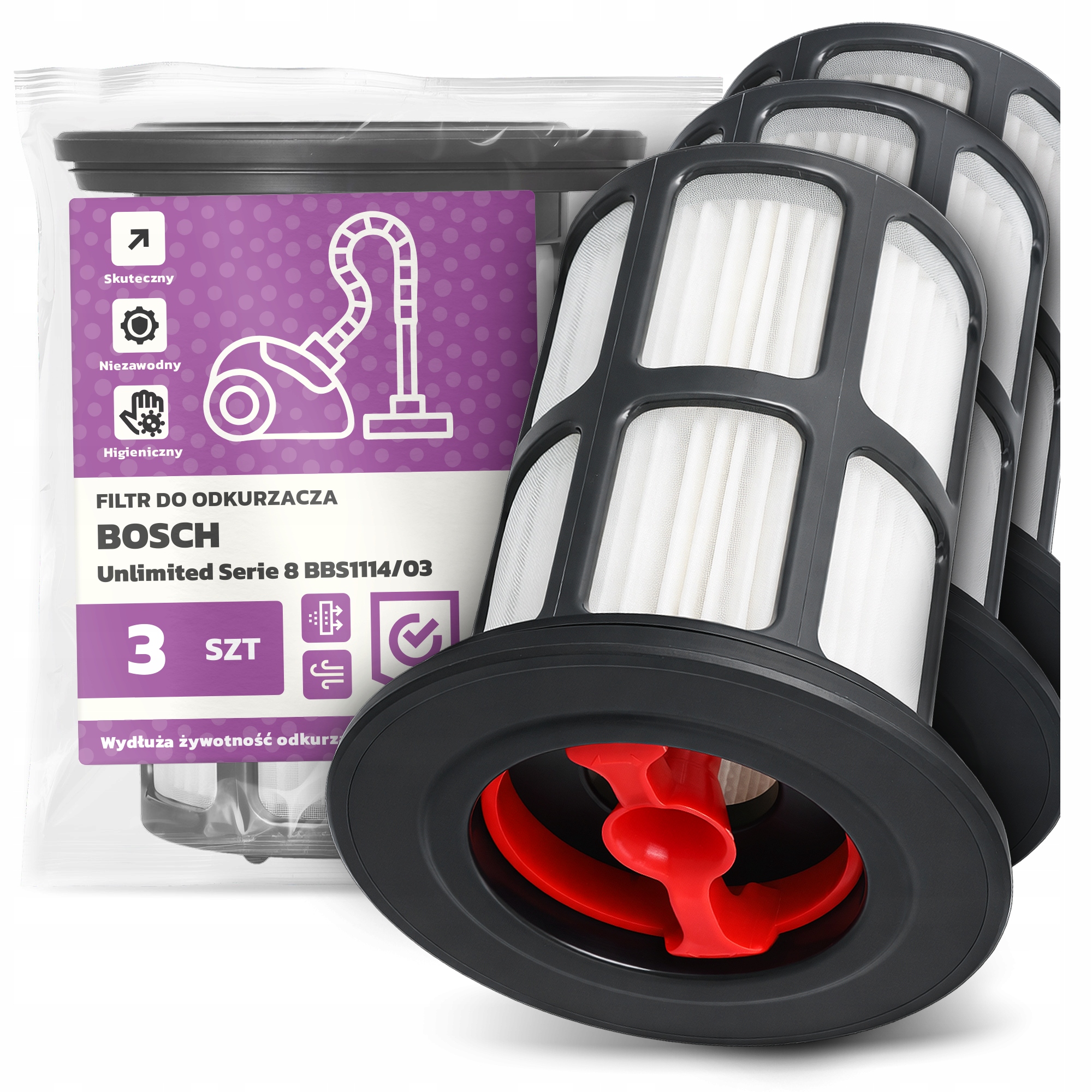 3x Filtr Do Vysavače Bosch Unlimited Serie 8 BBS1114/03 Hepa Filtry Em-w