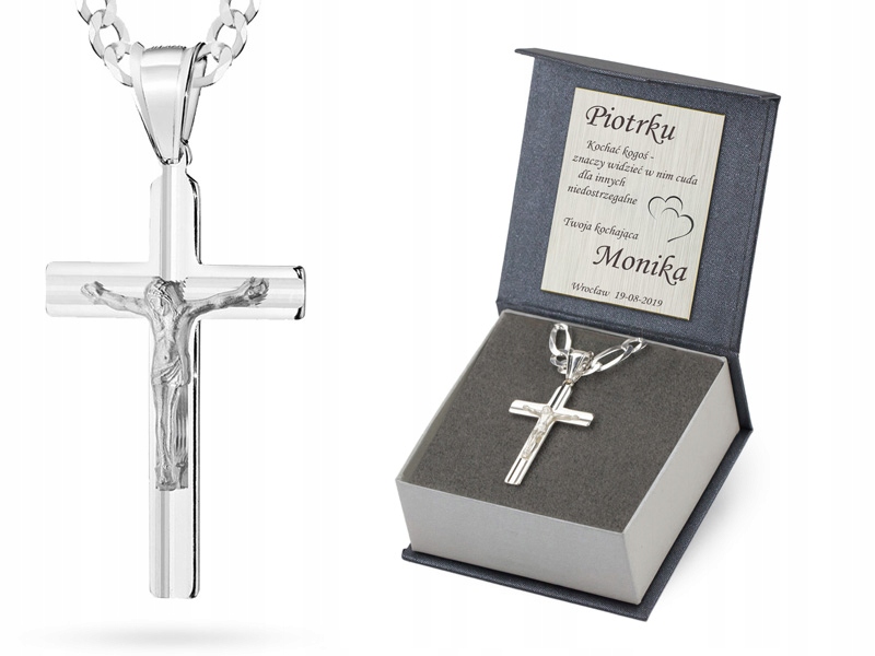 Stříbrný Řetízek Figaro 55cm Kříž 925 Gravírování