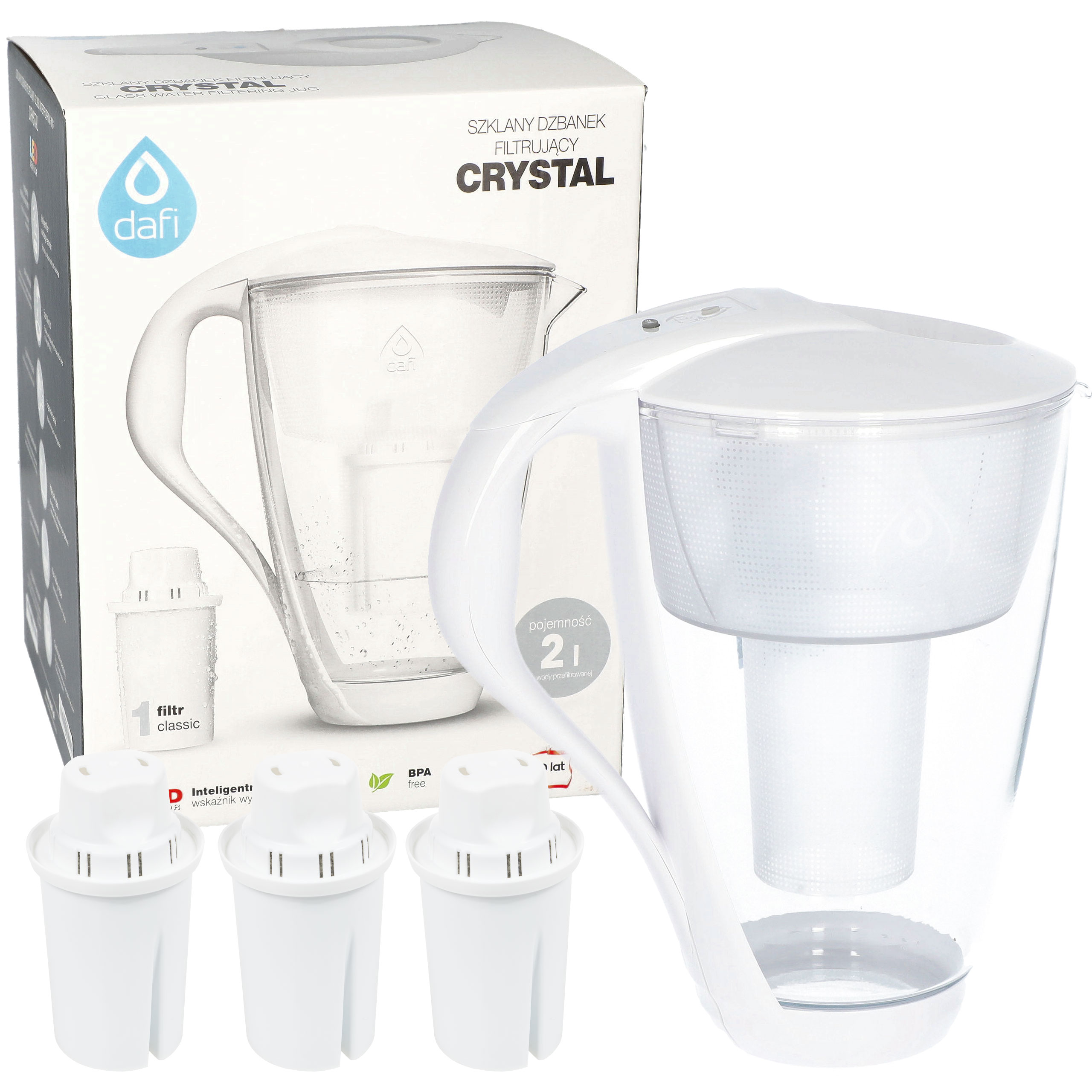 

Dzbanek filtrujący szklany Dafi Led 3x filtr Biały