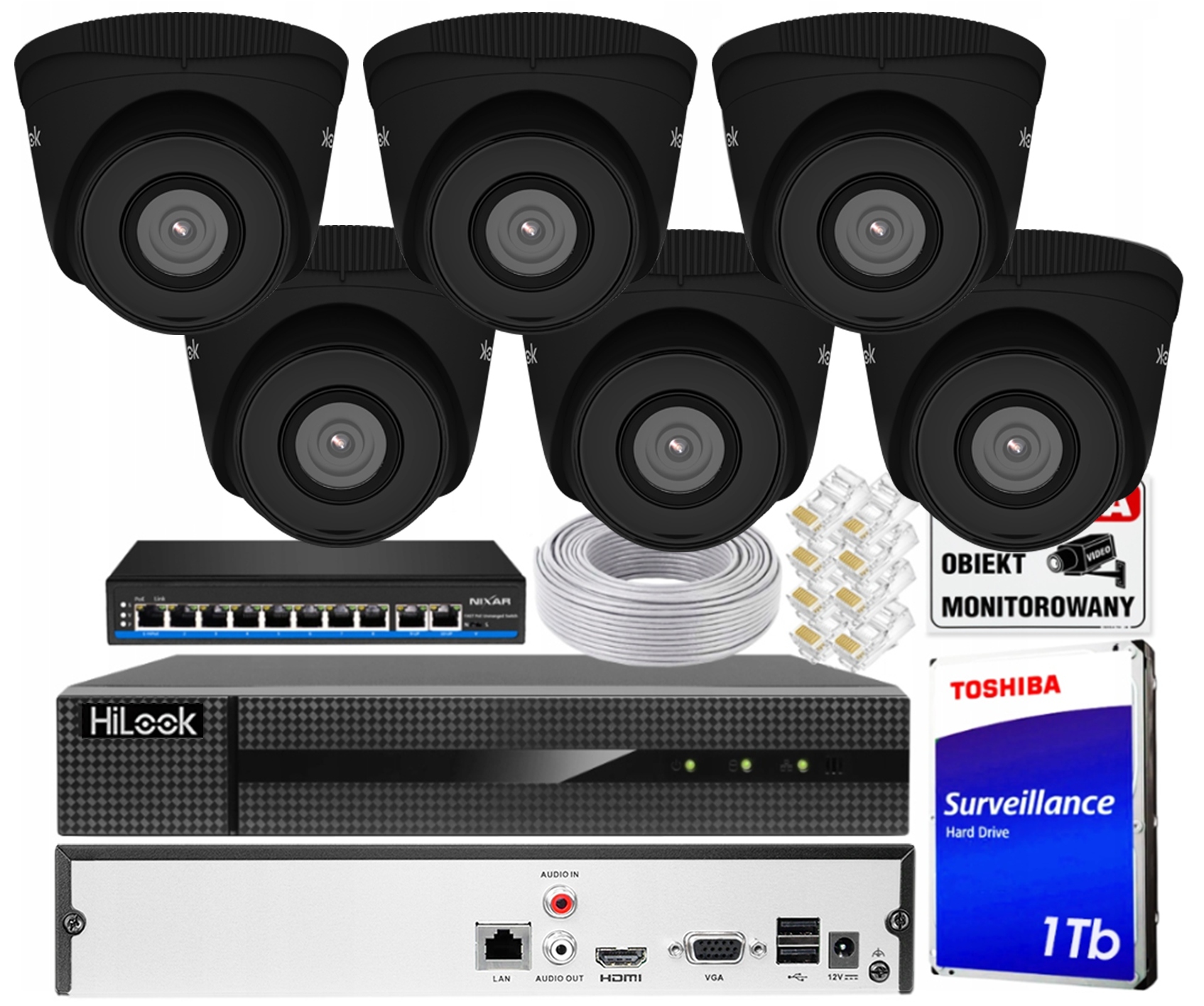 Monitorovací sada Ip 6 kamer IPCAM-T5 Black 5Mpx Aplikace Detekce PoE