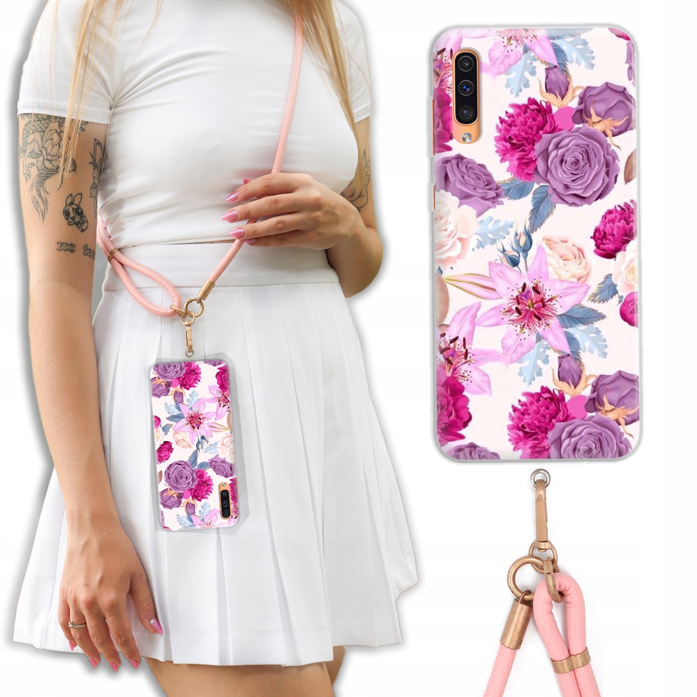 Pouzdro Pro Samsung A30S Case Crossbody Květinové Jaro Kožené Vodítko Růžová Vz