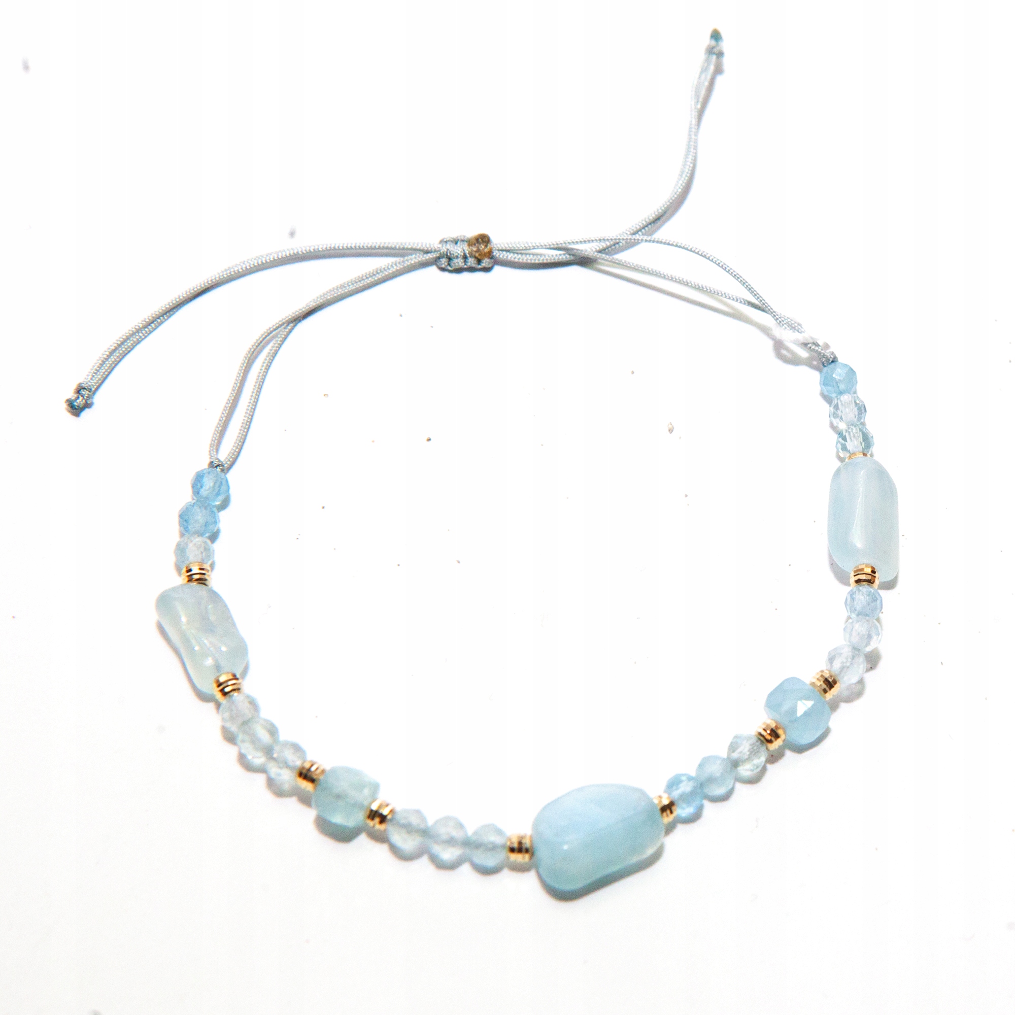 Náramek na provázku akvamarín zlato 585 přírodní kameny