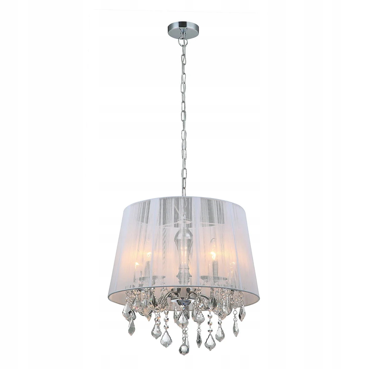 Závesná lampa chrómová biela s glamour kryštálikmi okrúhla 45 cm 5 bodov Italux