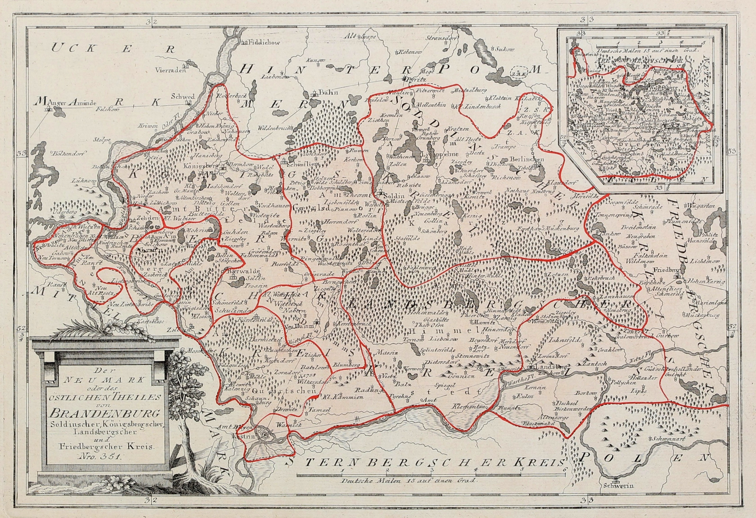 MYŚLIBÓRZ, CHOJNA. Mapa okolic, von Reilly, ok. 1791