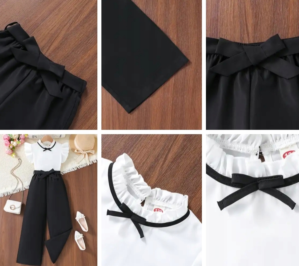 Zestaw elegancki 146 spodnie czarne proste dla dziewczynki biała bluzka Rozmiar 146