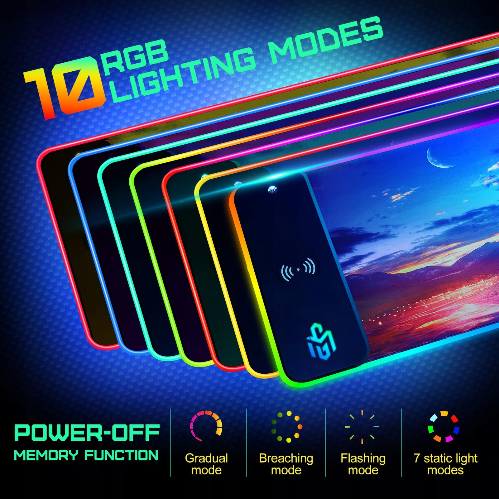 GIM RGB WODOODPORNA PODKŁADKA GAMINGOWA LED Z ŁADOWANIEM QI 15W — miniatura 3