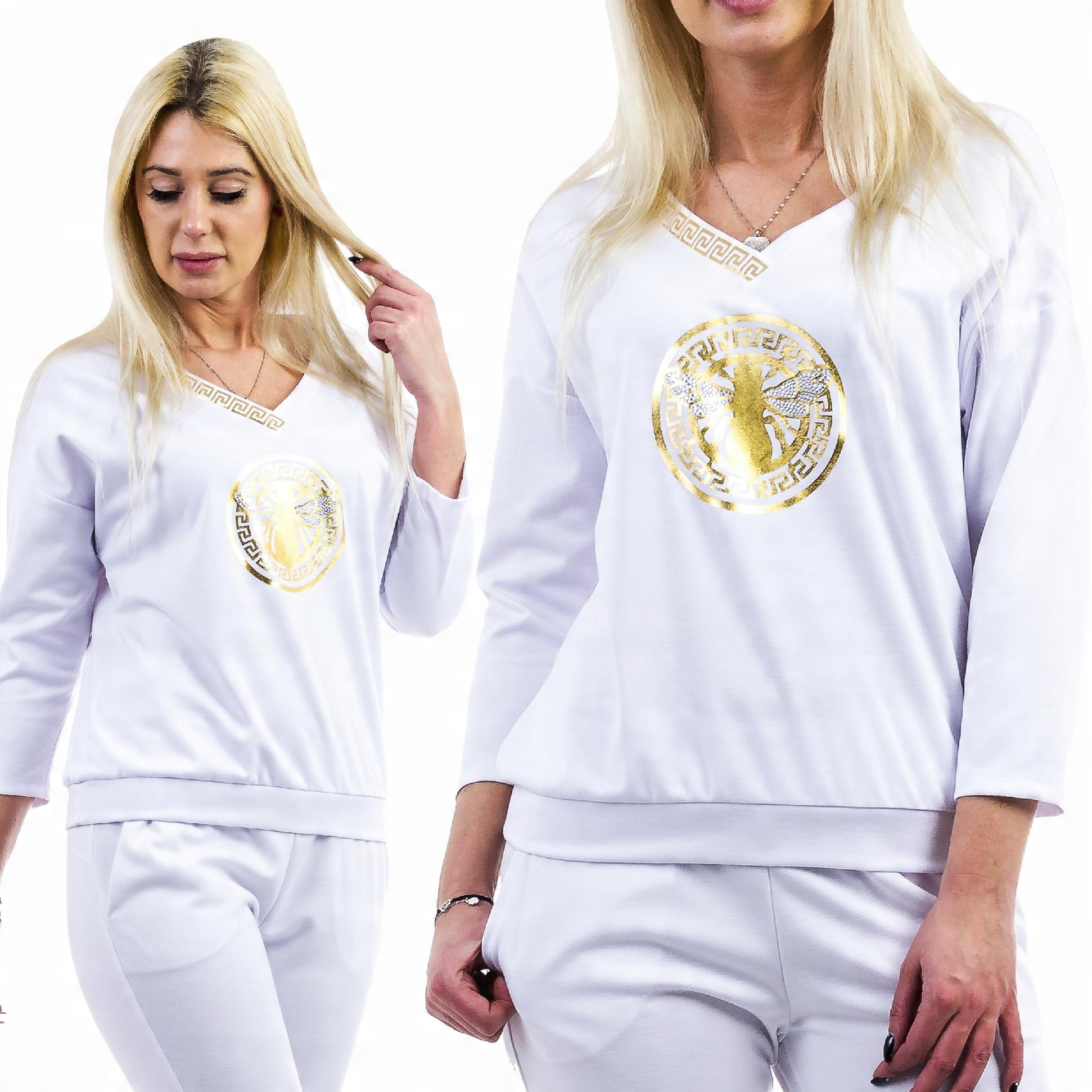 

M171 Bluza Vneck Z Nadrukiem Biała r 36 (s)