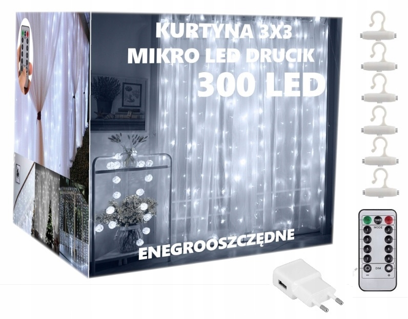 

Drucik 3X3M Girlanda Świetlna Kurtyna 300LED Pilot