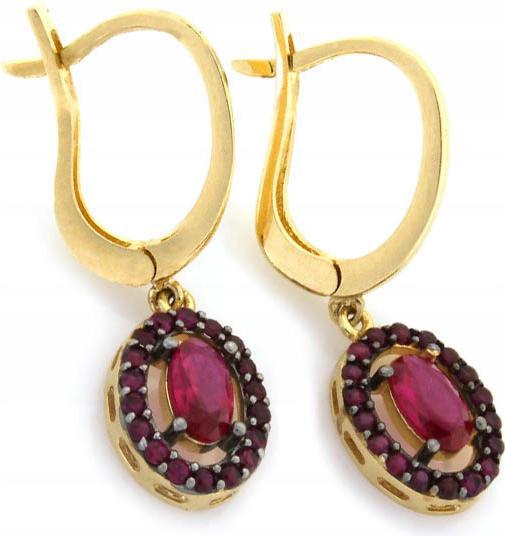 Zlaté náušnice závěsné dlouhé 585 markýzy rubínové zirkony anglické 14k