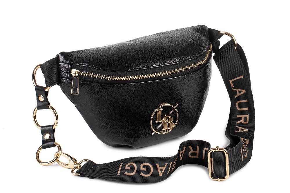 TOREBKA DAMSKA SASZETKA NERKA BEŻOWA LAURA BIAGGI SKÓRZANA PASEK LOGO Stan opakowania oryginalne