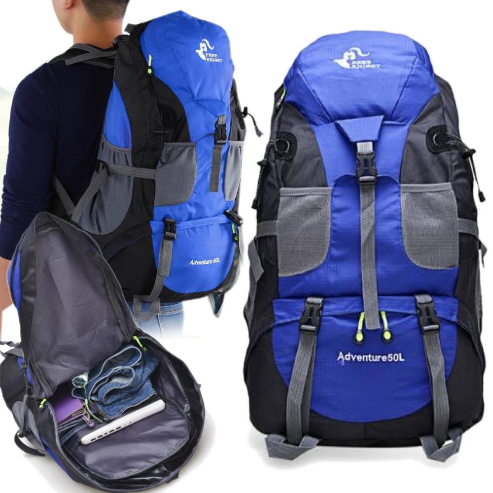 Plecak Górski Free Knight Czarny Wodoodporny 50L Trekking Survival Torba