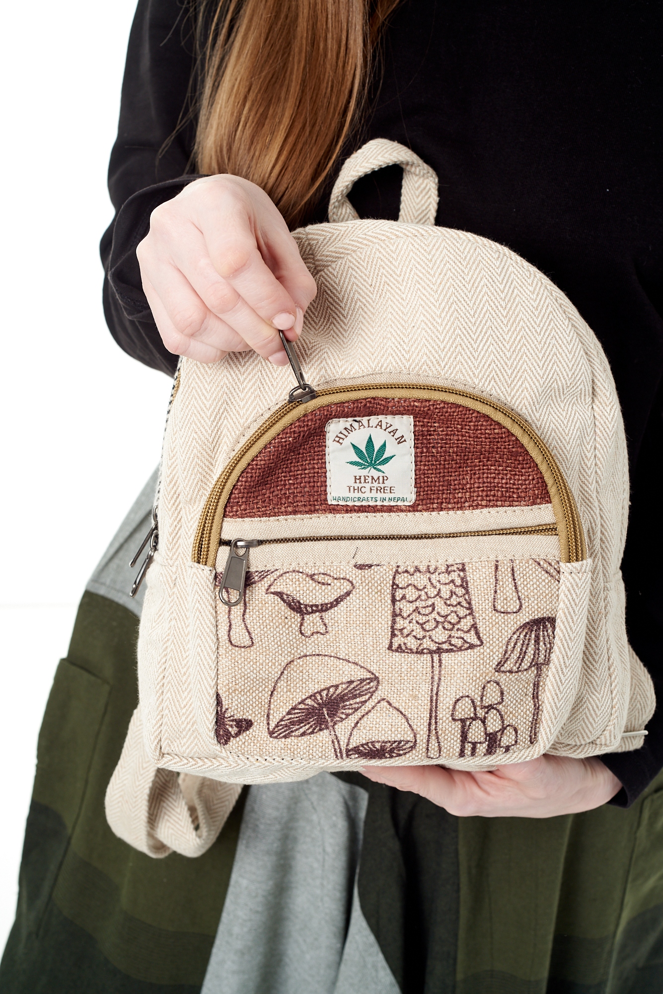 Barevný mini batoh Himalayan Hemp hippie etno boho z Nepálu s houbami