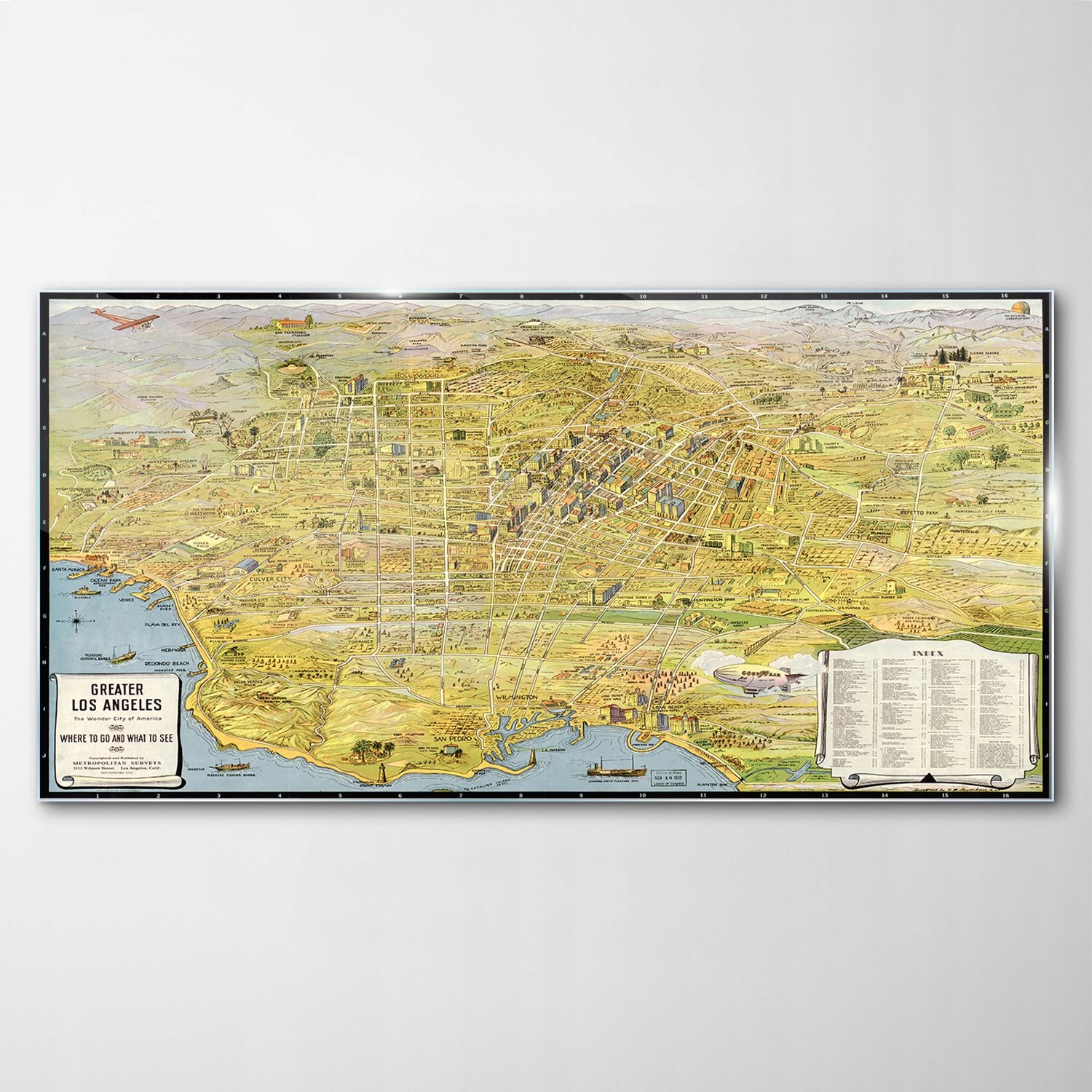 Sklenený obraz Dekor Mapa Los Angeles Retro 140x70