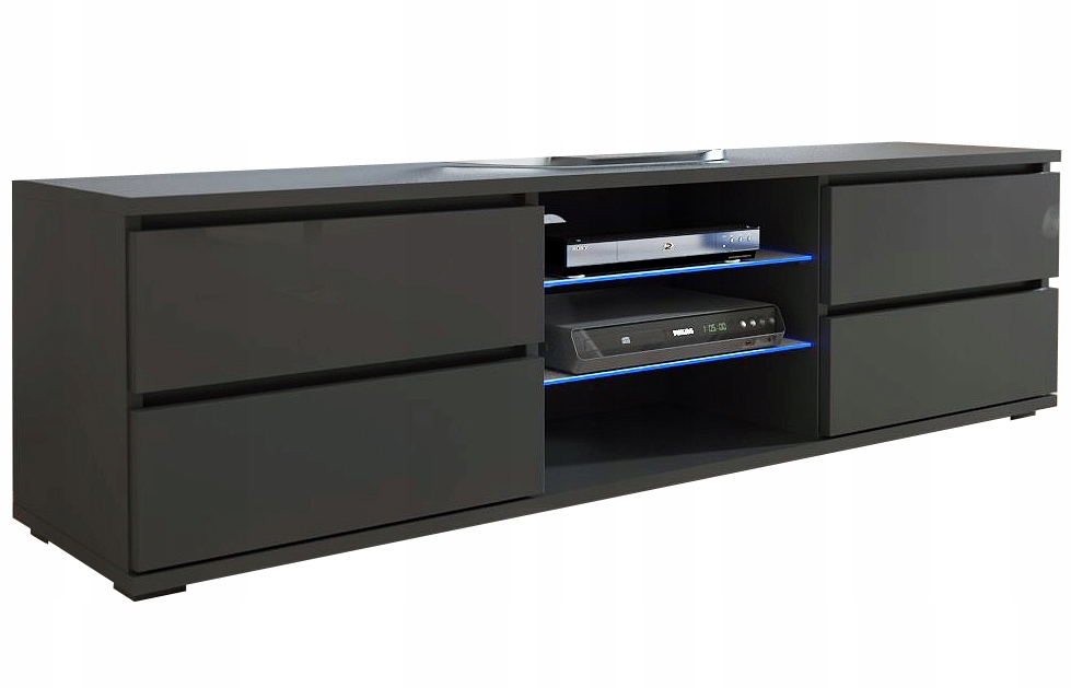 

Komoda Półka Szafka Rtv szuflady czarne 150cm Led