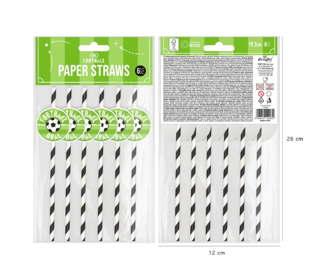 Rurki Słomki Papierowe PIŁKA NOŻNA Football 6 szt Kod producenta 129982