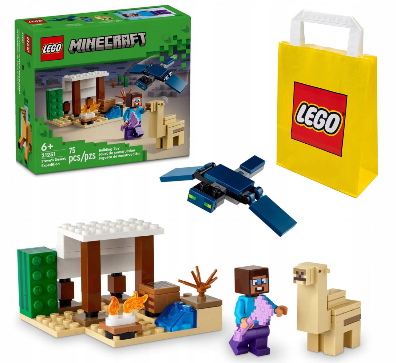 LEGO klocki MINECRAFT Pustynna wyprawa Steve'a 21251 smok na prezent torba
