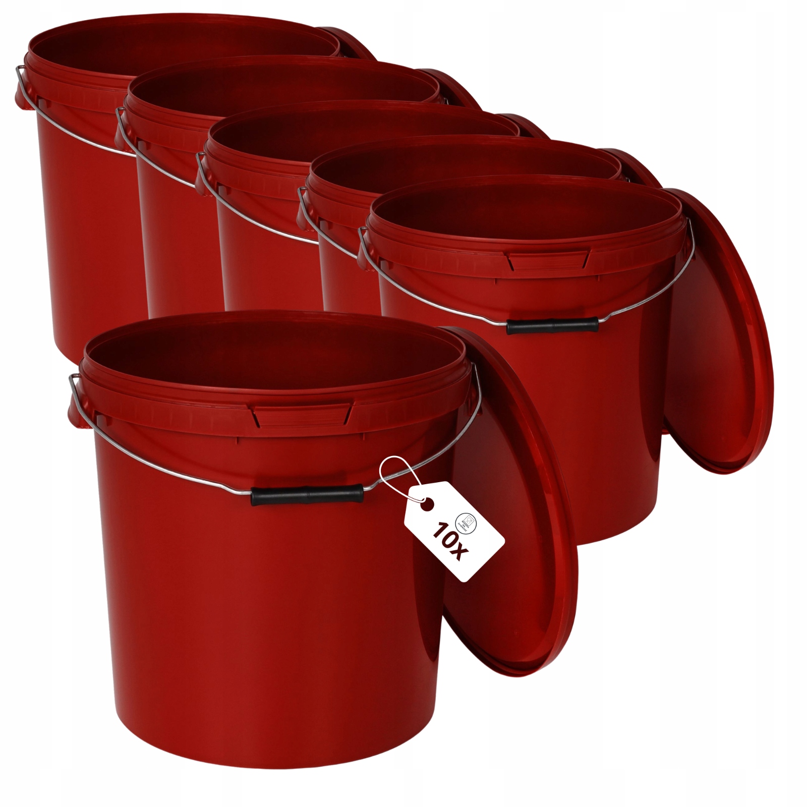 10 x Kbelík na potraviny 30 l Červený s rukojetí a víkem