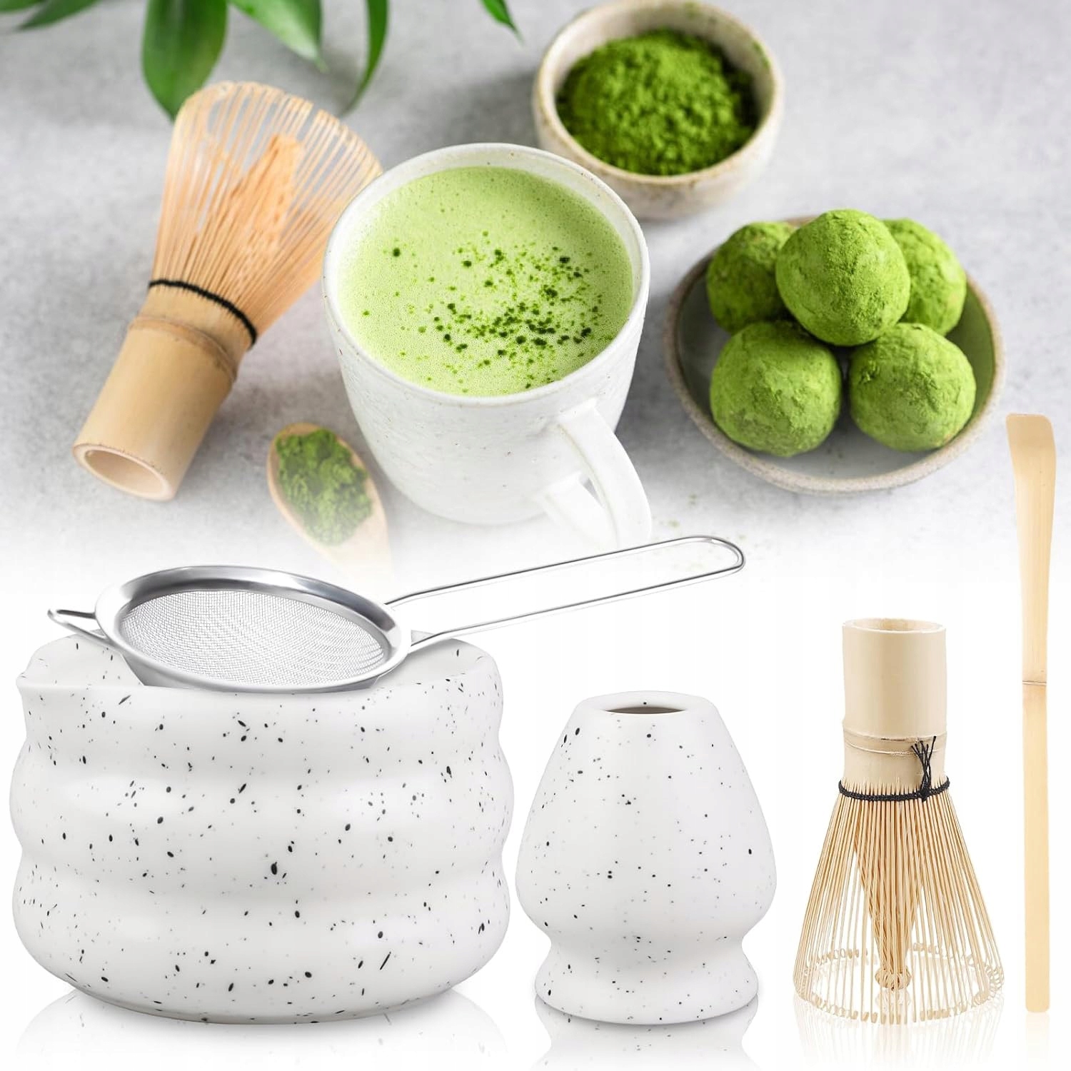 Levně Bambusový Dárková Sada Na Čaj Matchy Chashaku Šlehací Metla 5V1